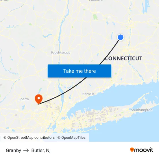 Granby to Butler, Nj map