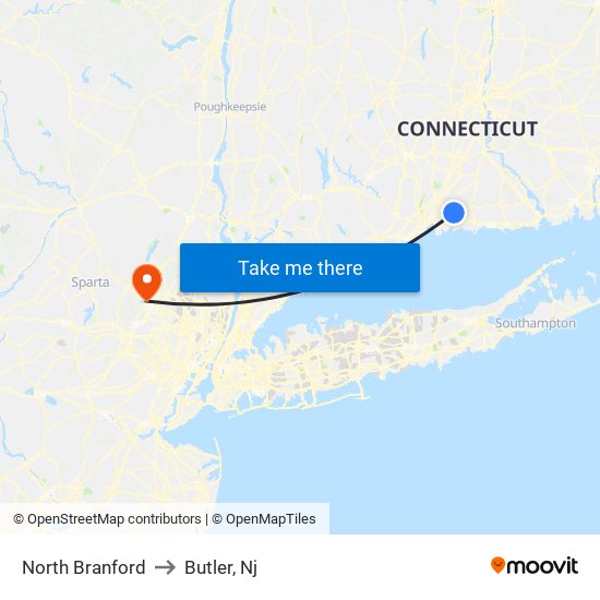 North Branford to Butler, Nj map