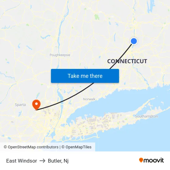 East Windsor to Butler, Nj map
