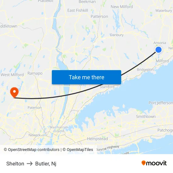 Shelton to Butler, Nj map