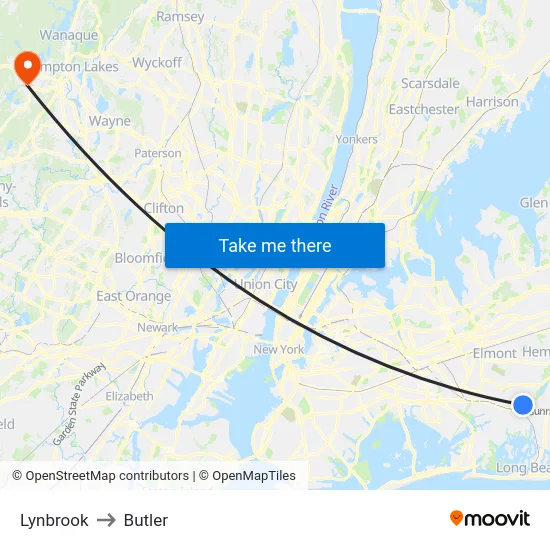 Lynbrook to Butler map