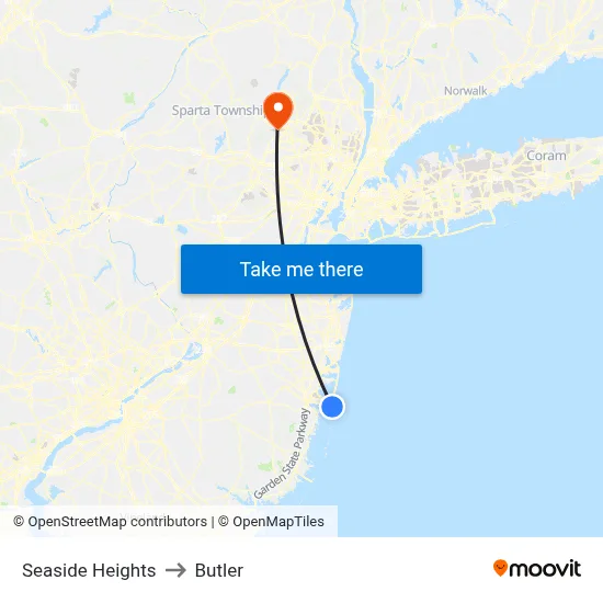 Seaside Heights to Butler map