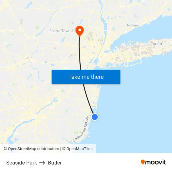 Seaside Park to Butler map
