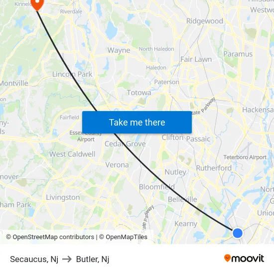 Secaucus to Butler, Nj map