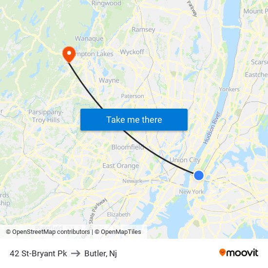 42 St-Bryant Pk to Butler, Nj map
