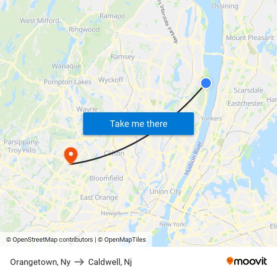 Orangetown, Ny to Caldwell, Nj map