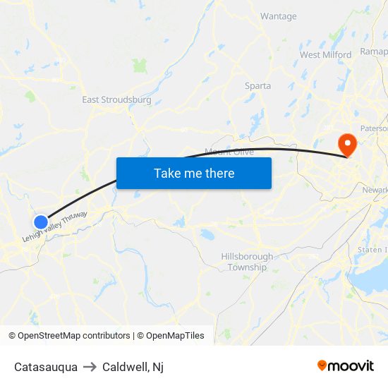 Catasauqua to Caldwell, Nj map