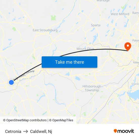 Cetronia to Caldwell, Nj map