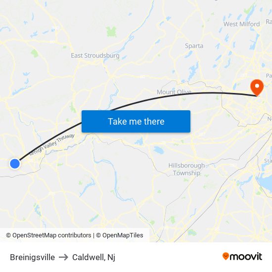 Breinigsville to Caldwell, Nj map