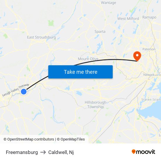 Freemansburg to Caldwell, Nj map