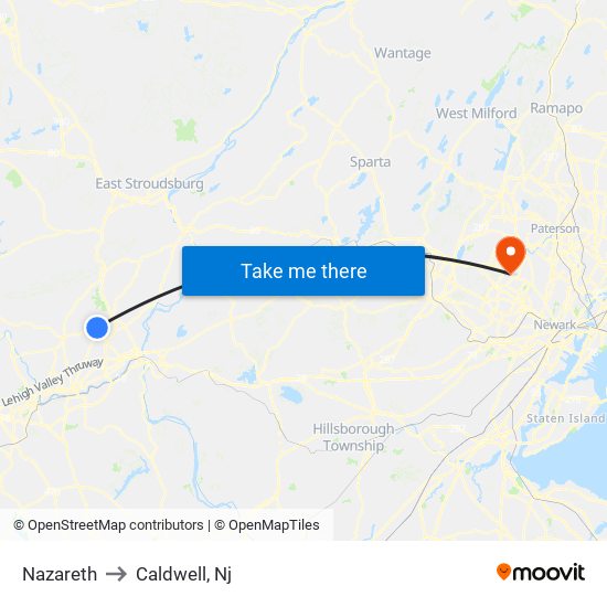 Nazareth to Caldwell, Nj map