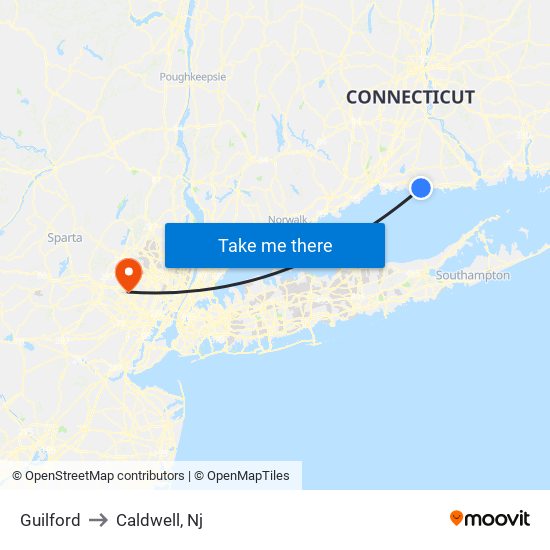 Guilford to Caldwell, Nj map