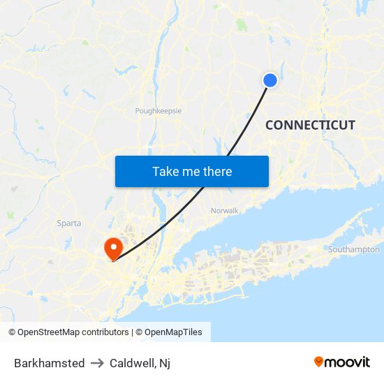 Barkhamsted to Caldwell, Nj map