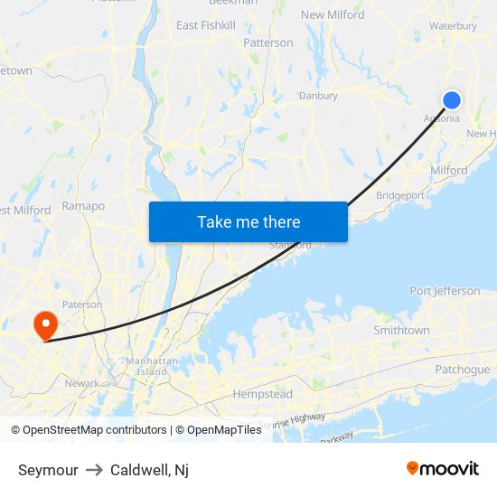 Seymour to Caldwell, Nj map