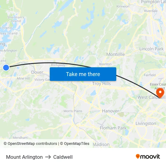 Mount Arlington to Caldwell map