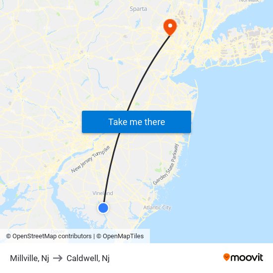 Millville, Nj to Caldwell, Nj map