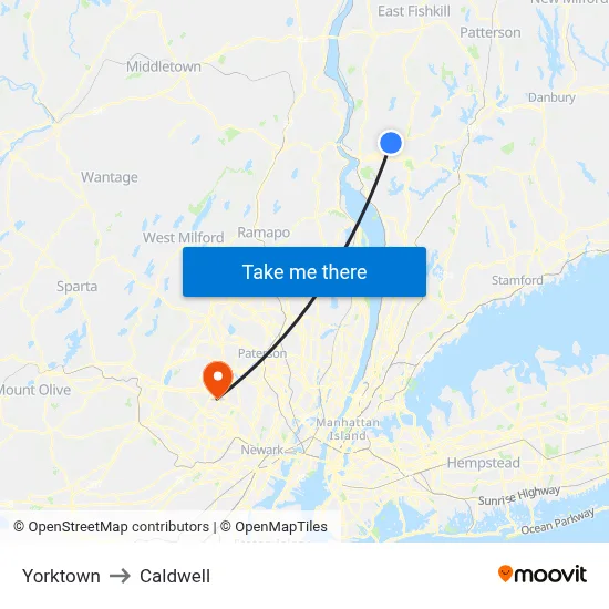 Yorktown to Caldwell map