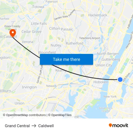 Grand Central to Caldwell map