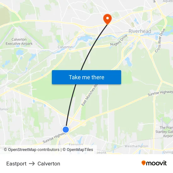 Eastport to Calverton map