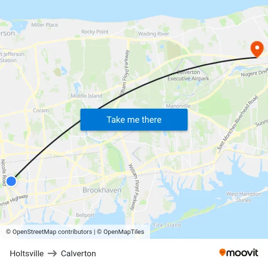 Holtsville to Calverton map