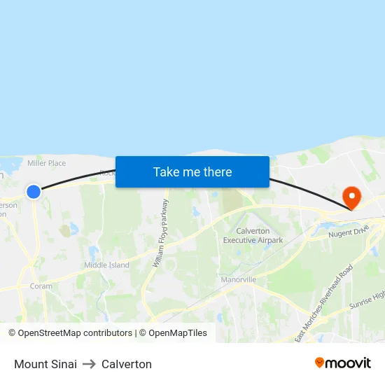 Mount Sinai to Calverton map