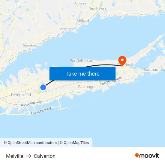 Melville to Calverton map