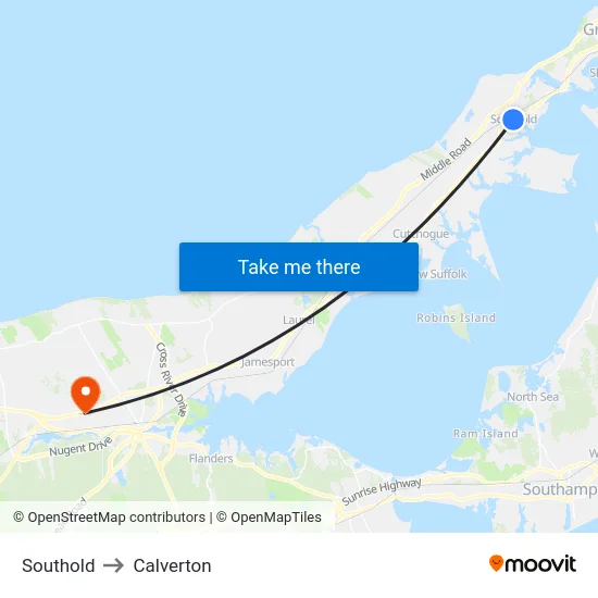 Southold to Calverton map