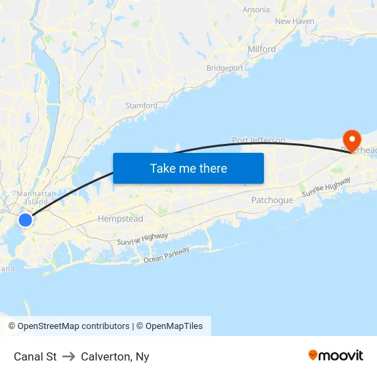 Canal St to Calverton, Ny map