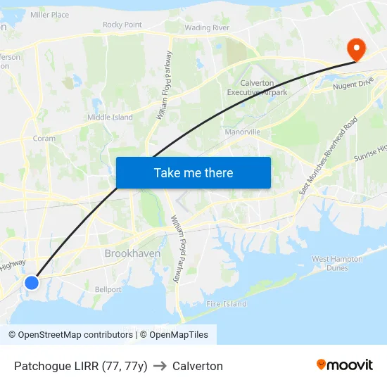 Patchogue LIRR (77, 77y) to Calverton map