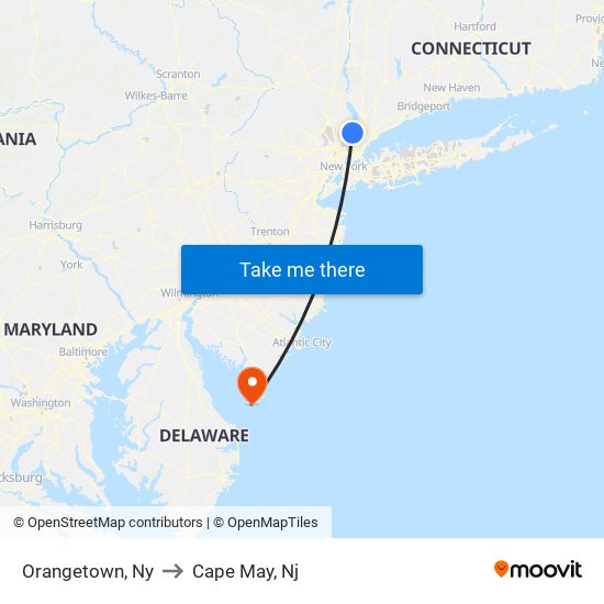 Orangetown, Ny to Cape May, Nj map