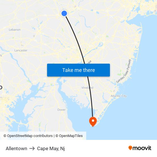Allentown to Cape May, Nj map