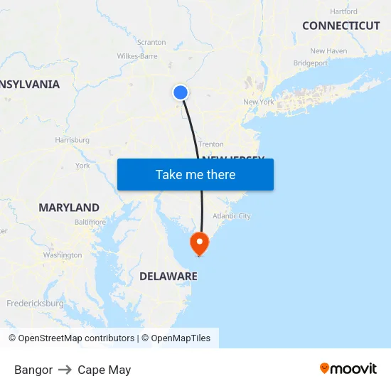 Bangor to Cape May map