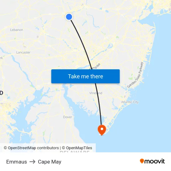 Emmaus to Cape May map