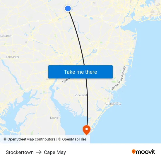 Stockertown to Cape May map