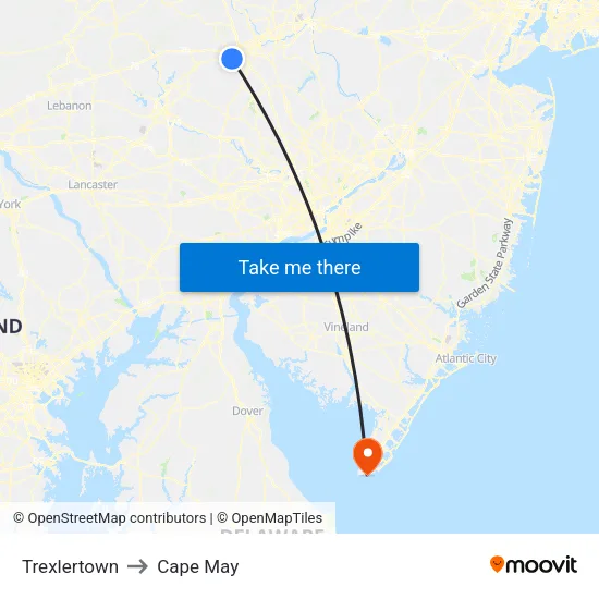 Trexlertown to Cape May map