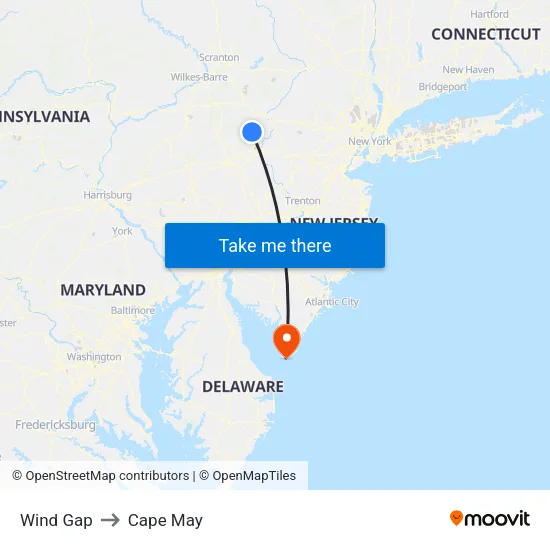 Wind Gap to Cape May map