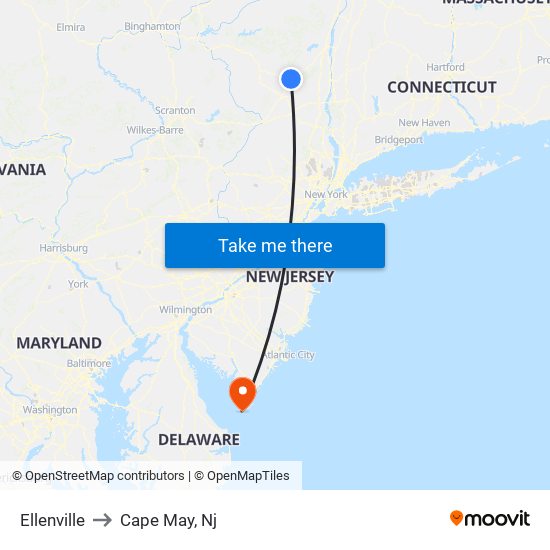 Ellenville to Cape May, Nj map