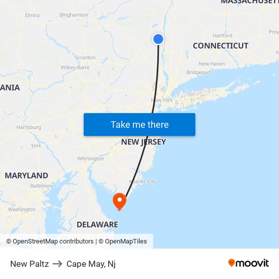 New Paltz to Cape May, Nj map