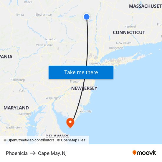 Phoenicia to Cape May, Nj map