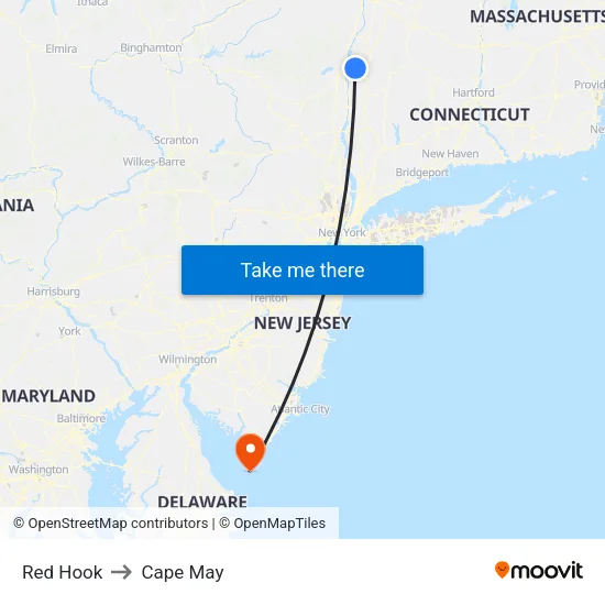 Red Hook to Cape May map