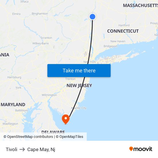 Tivoli to Cape May, Nj map