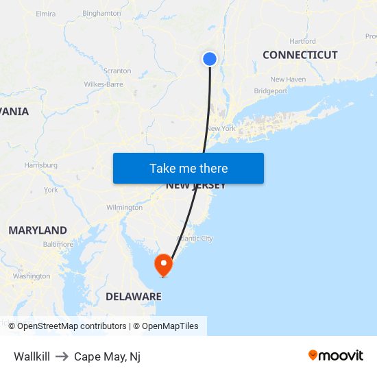 Wallkill to Cape May, Nj map