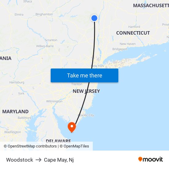 Woodstock to Cape May, Nj map