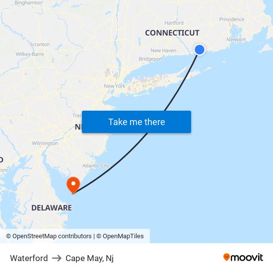 Waterford to Cape May, Nj map