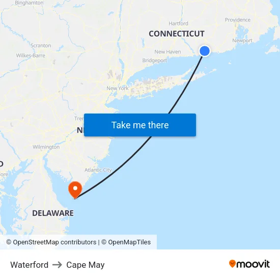 Waterford to Cape May map