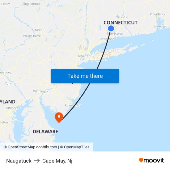 Naugatuck to Cape May, Nj map