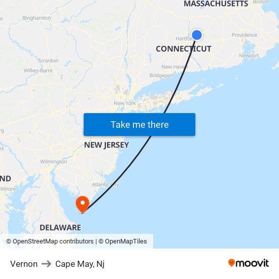 Vernon to Cape May, Nj map