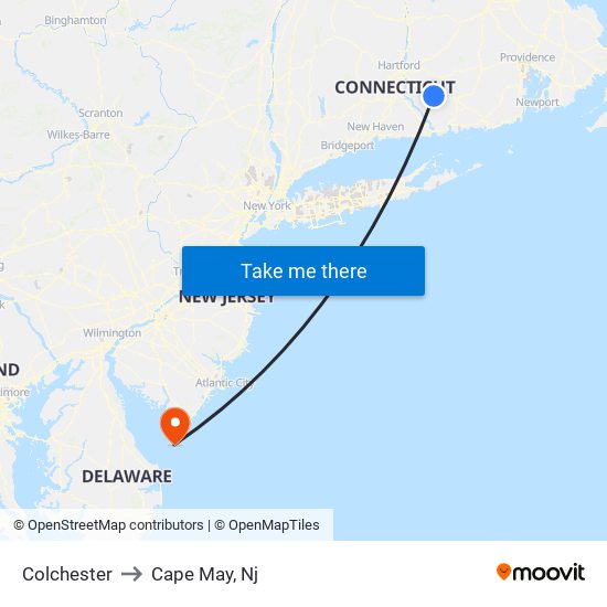 Colchester to Cape May, Nj map