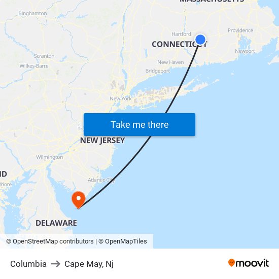 Columbia to Cape May, Nj map