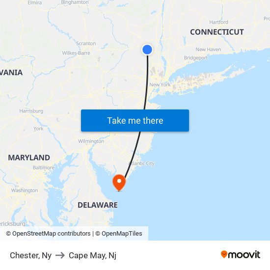 Chester, Ny to Cape May, Nj map